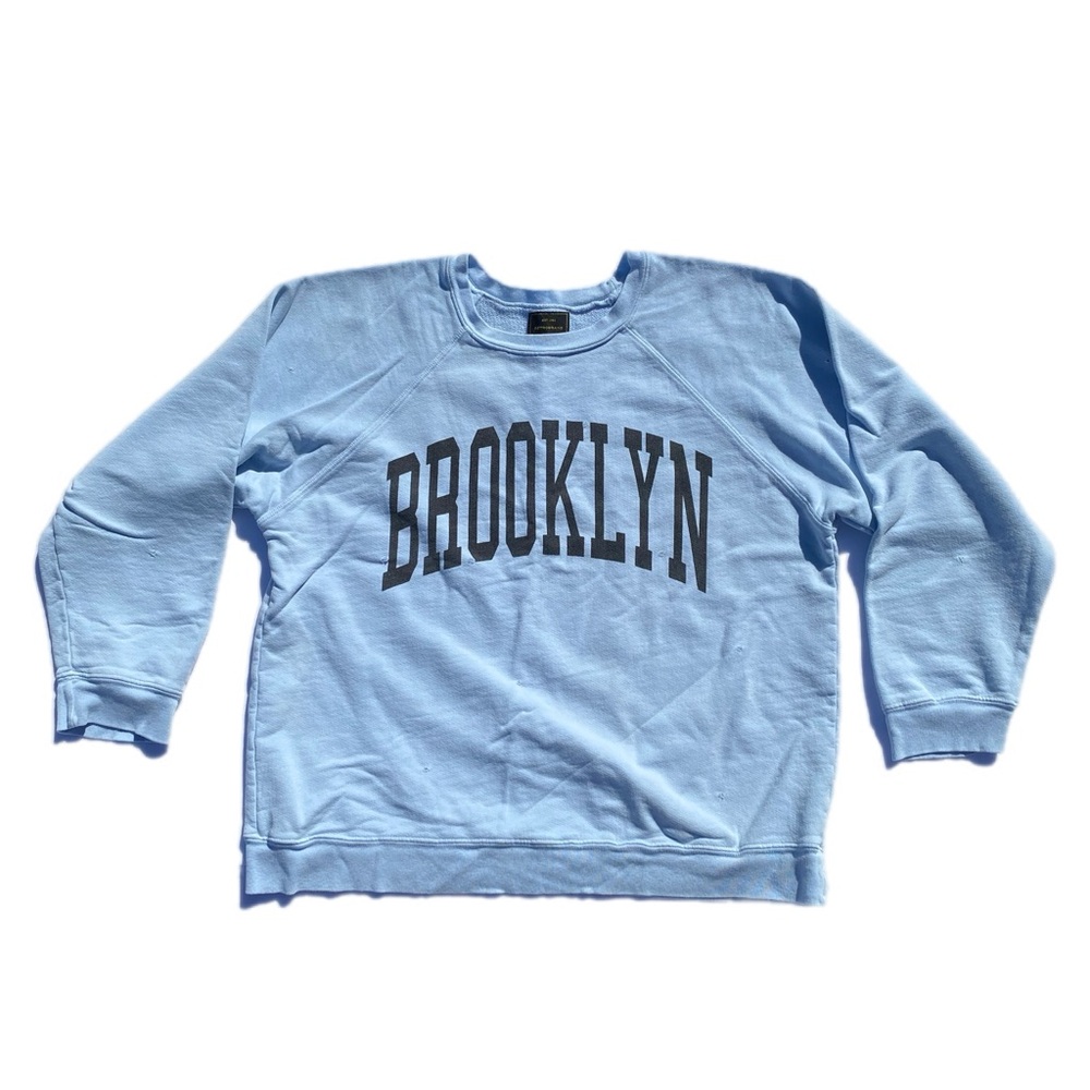 Free People Retro Brand Sweatshirt Brooklyn Graphic Light Blue large EUC - Picture 8 of 11